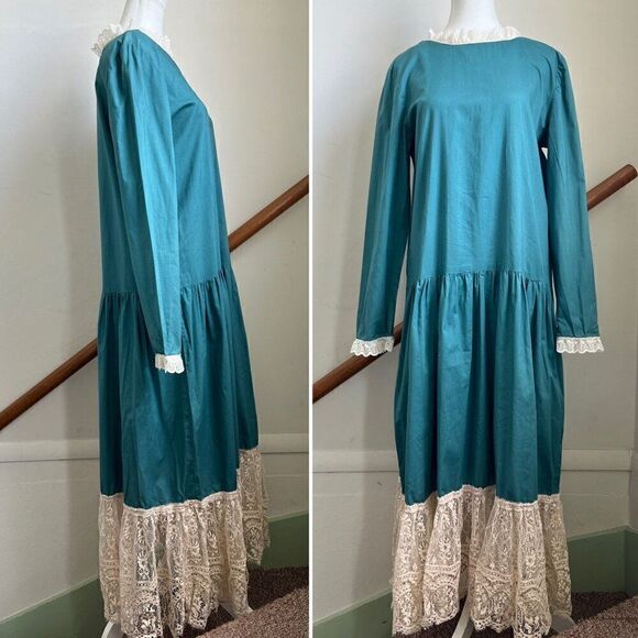 Vintage Victorian Gothic Prairiecore Maxi Dress Edwardian Lace Flounce Large‎ - Picture 1 of 9